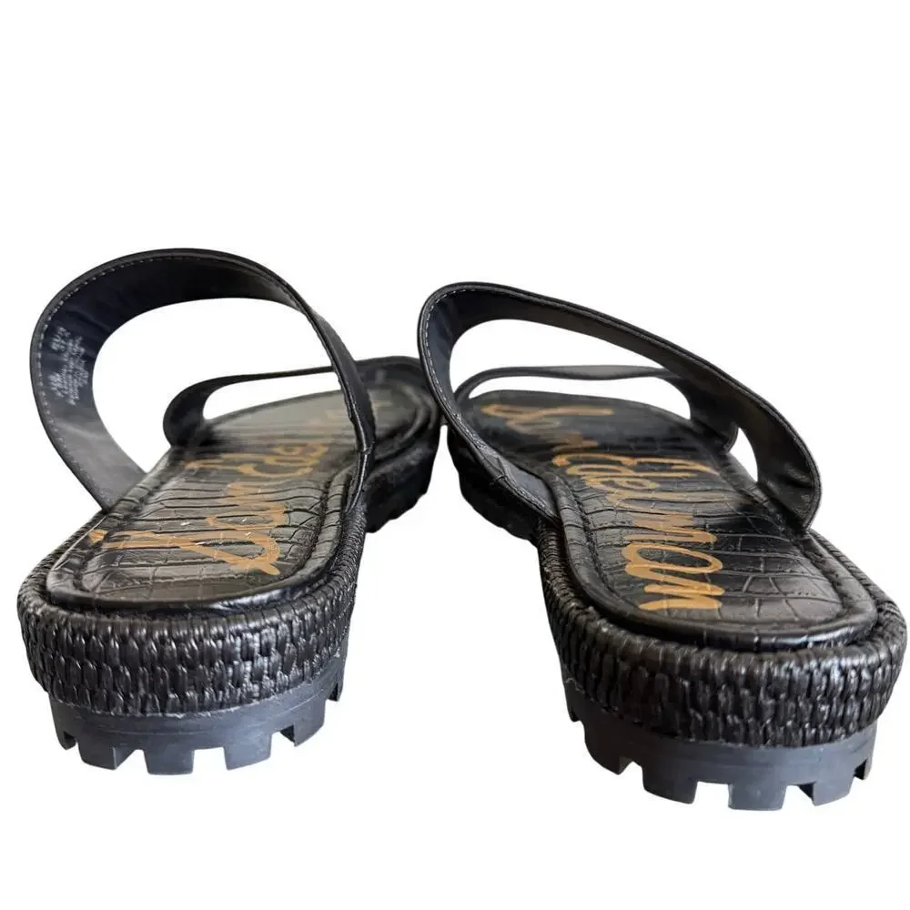 Sam Edelman Black Leather Lug Platform Sandals Size 7.5 Vacation Beach Classic